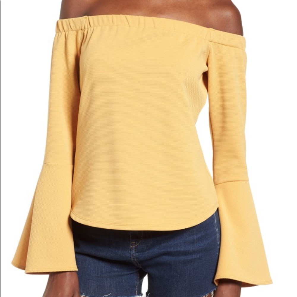 Leith Mustard Bell Sleeve Off the Shoulder Top